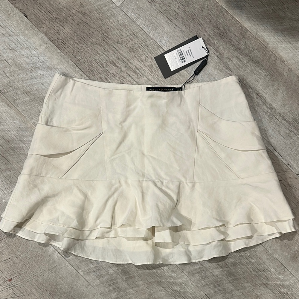 Cream Ruffled Mini Skirt